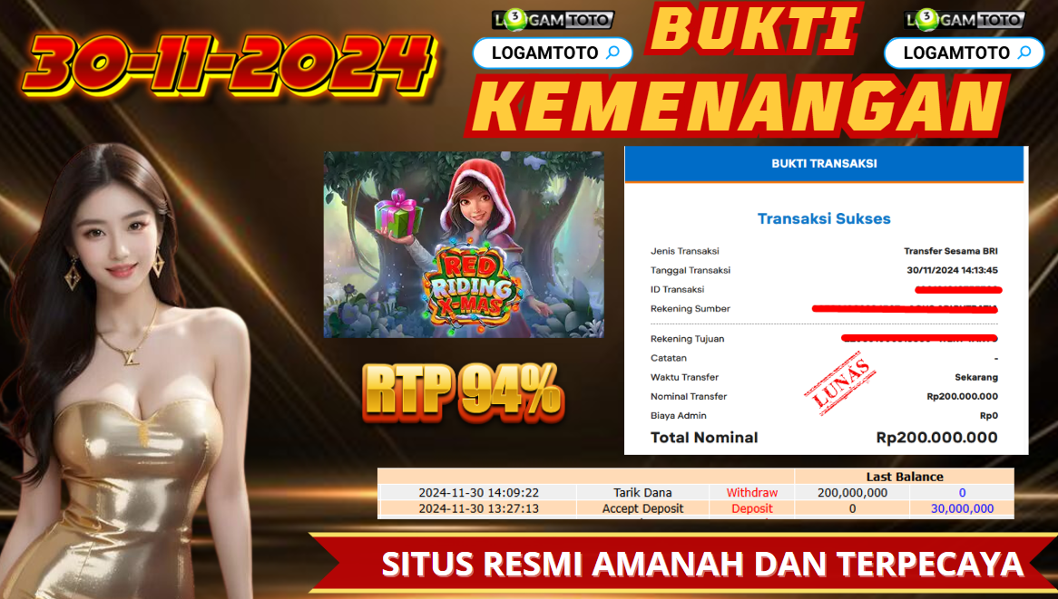 SELAMAT KEPADA MEMBER SETIA LOGAMTOTO BERHASIL JACKPOT DI PERMAINAN SLOT RED RIDING X-MAS